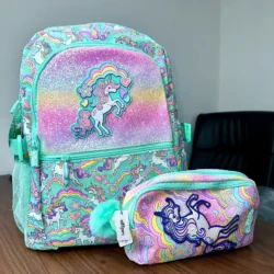 Kit mochila escolar 2 peças unicórnio