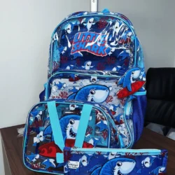 Kit mochila escolar 3 peças tubarão