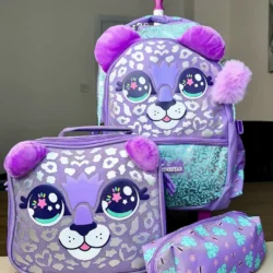 Kit mochila escolar 3 peças ursa lilás