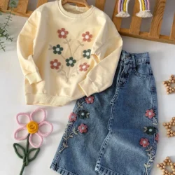 Conjunto inverno flor bordada