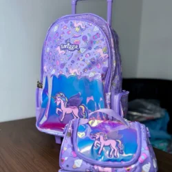 Kit Mochila escolar 2 peças unicórnio lilás