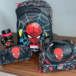 Kit mochila escolar 4 peças homem aranha
